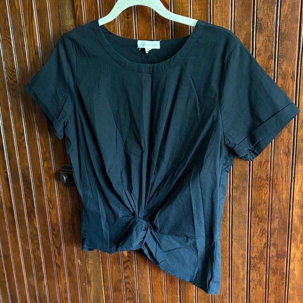 Socialite Black Knot Front Short Sleeve Top
